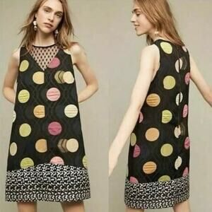 Anthropologie / Maeve Tilde Mod 60s Polka Dot Metallic Shift Dress - XSP